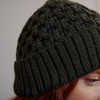 Women's Aran Beanie - Army Green, Side Detail