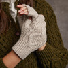 Women's Aran Handknit Fingerless Gloves - Oatmeal
