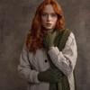 Women's Aran Handknit Fingerless Gloves - Green