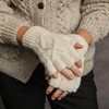 Women's Aran Handknit Fingerless Gloves - Natural White