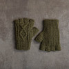 Men's Aran Handknit Fingerless Gloves - Green