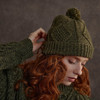 Women's Aran Handknit Hat - Green