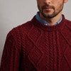 Kilronan Crew Neck Aran Sweater - Berry, Collar Detail