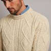 Kilronan Crew Neck Aran Sweater - Natural White, Collar & Shoulder Detail
