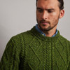Kilronan Crew Neck Aran Sweater - Moss Green, Collar Detail