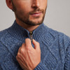 Dun Aonghasa Quarter Zip Aran Sweater - Denim, Collar & Zip Detail