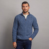 Dun Aonghasa Quarter Zip Aran Sweater - Denim