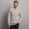 Dun Aonghasa Quarter Zip Aran Sweater - Slate Grey