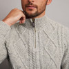 Dun Aonghasa Quarter Zip Aran Sweater - Slate Grey, Collar Detail