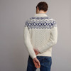 Men's Fair Isle Crew Neck Aran Sweater - White & Navy, Back Detail