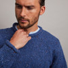 Men's Traditional Donegal Tweed Roll Neck Sweater - Denim, Collar Detail