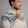 Men's Aran Fair Isle Half Zip Sweater - White & Navy, Collar Detail