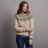 Women's Fair Isle Crew Neck Aran Sweater - Oatmeal & Green