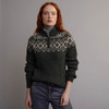 Women's Fair Isle Half Zip Aran Sweater - Green & Oatmeal