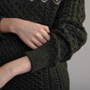 Women's Fair Isle Half Zip Aran Sweater - Green & Oatmeal, Cuff & Sleeve Detail