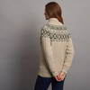 Women's Fair Isle Half Zip Aran Sweater - Oatmeal & Green, Back Detail