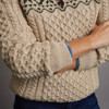 Women's Fair Isle Half Zip Aran Sweater - Oatmeal & Green, Cuff Detail