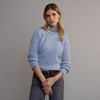 Women's Traditional Aran Crew Neck Sweater - Sky Blue