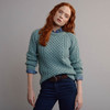 Women's Traditional Aran Crew Neck Sweater - Aqua