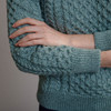 Women's Traditional Aran Crew Neck Sweater - Aqua, Sleeve & Cuff Detail