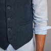 Men's Tweed Herringbone Waistcoat - Blue, Button Detail