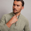 Men's Half Zip Wool Cable Pattern Sweater - Oatmeal, Zip & Collar Detail