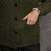 Women's Handknit Aran Pocket Cardigan - Moss Green, Pocket & Button Detail