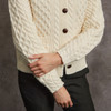 Women's Handknit Aran Pocket Cardigan - Natural White, Sleeve & Cuff Detail