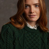 Women's Handknit Courough Aran Sweater - Army Green, Collar Detail