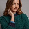 Onaght Women's Crew Neck Aran Patch Sweater - Teal, Collar Detail