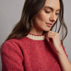 Onaght Women's Crew Neck Aran Patch Sweater - Rose, Collar Detail