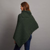 Women's Side Button Aran Poncho - Army Green, Back Detail