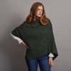 Women's Side Button Aran Poncho - Army Green