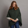Women's Side Button Aran Poncho - Army Green