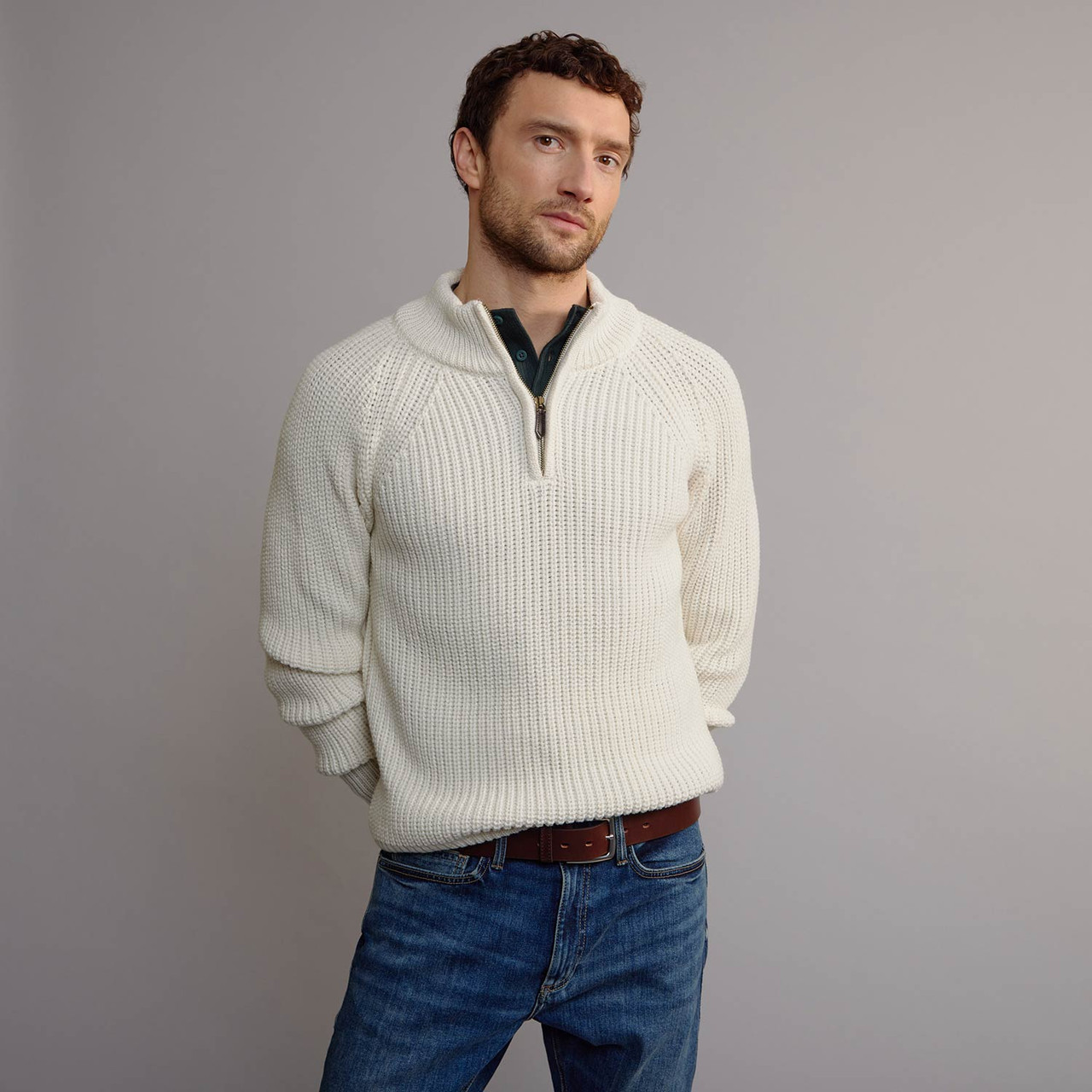 Men's Half Zip Aran Sweater