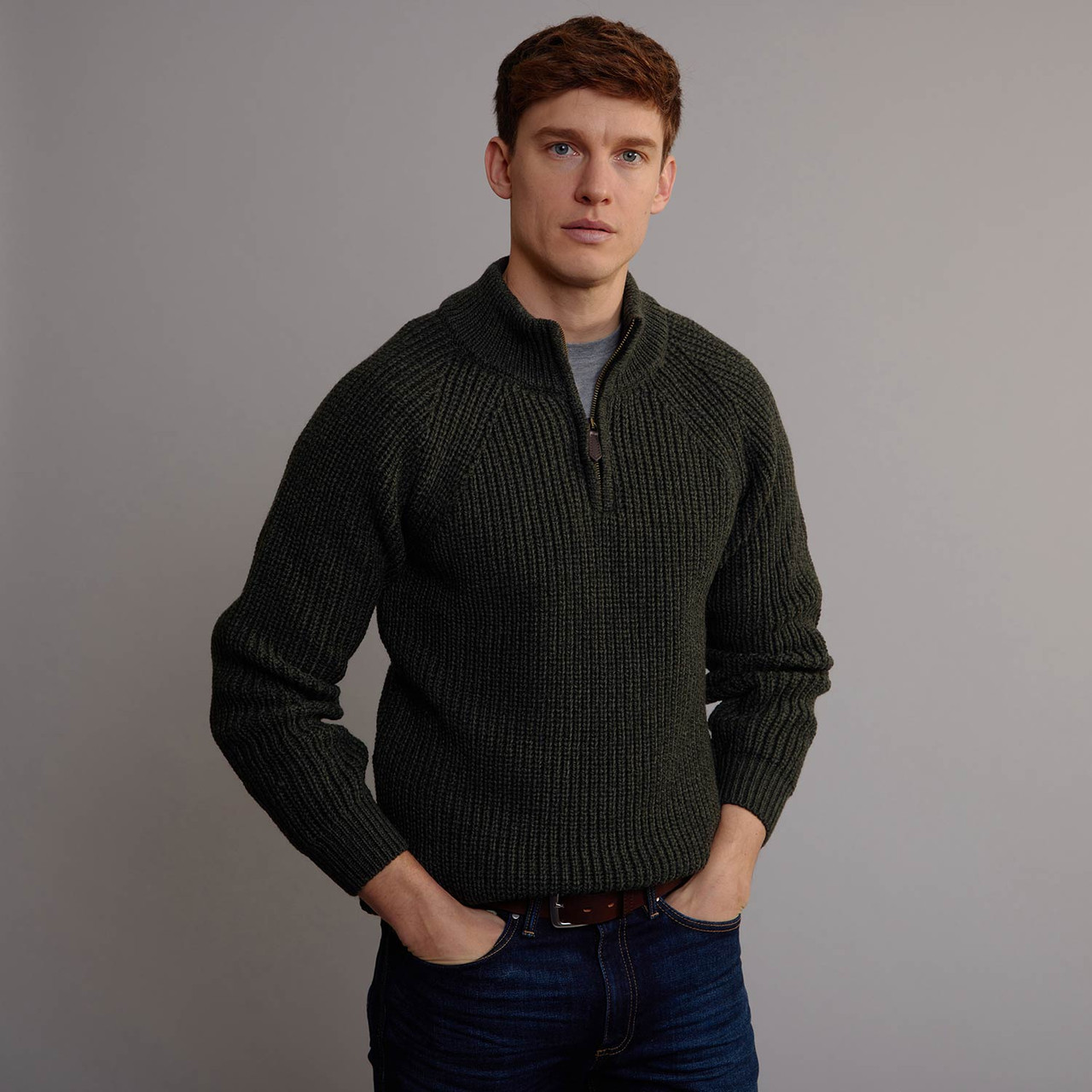 SR Original Half Zip［BLACK］simianring Men's Half Zip Aran Sweater