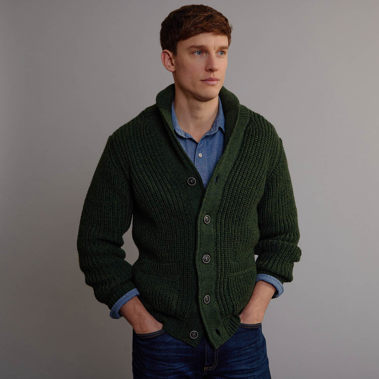Men's Ribbed Shawl Neck Cardigan