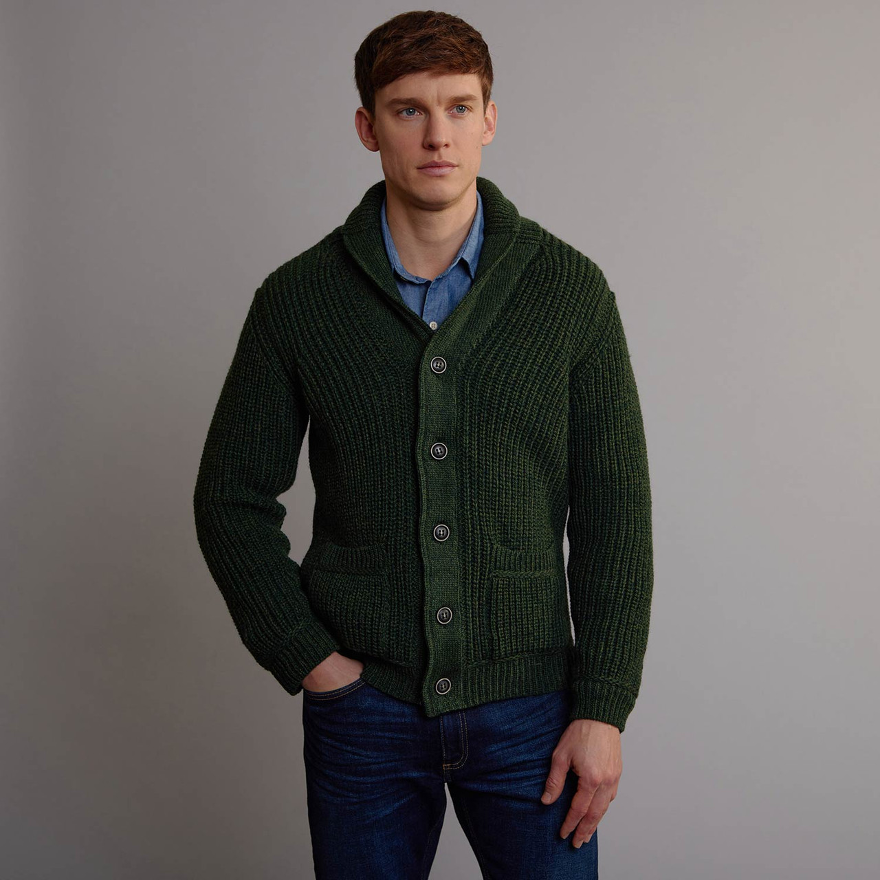 Men's Ribbed Shawl Neck Cardigan