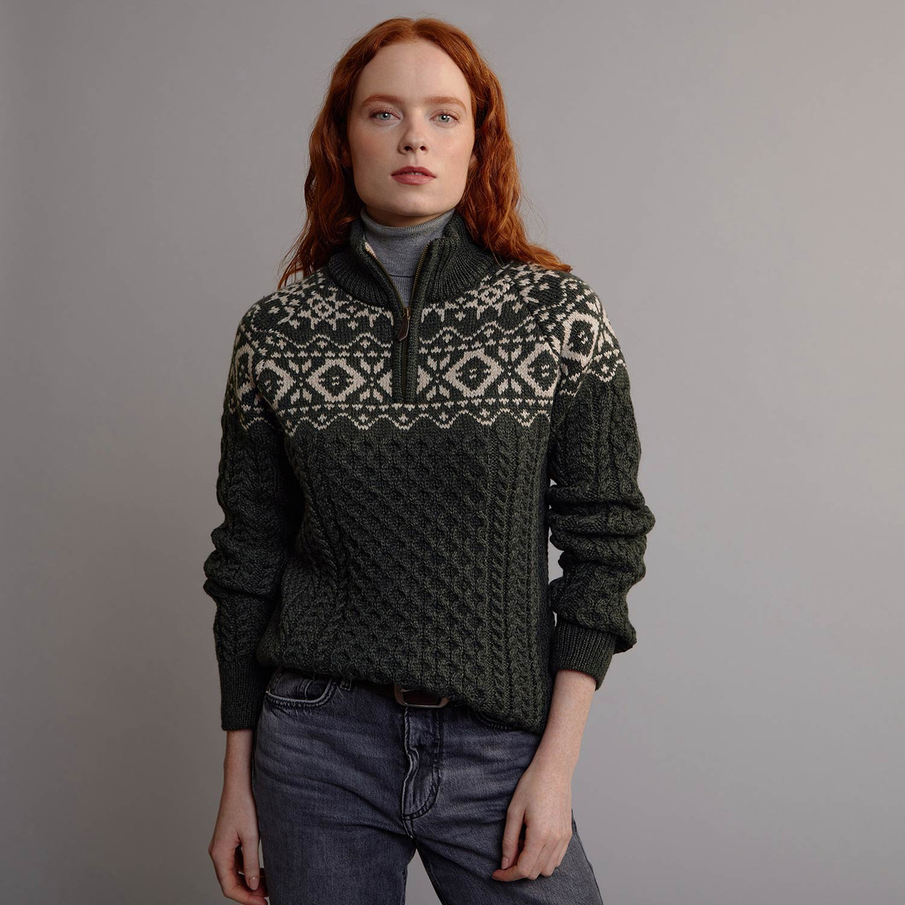 Women's Fair Isle Half Zip Aran Sweater