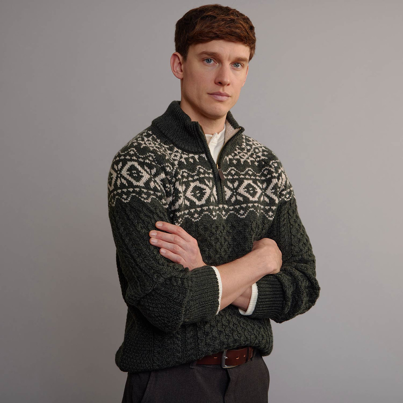 Men's Aran Fair Isle Half Zip Sweater