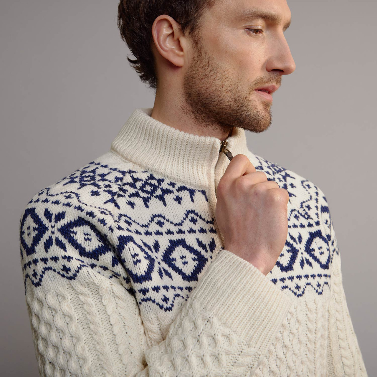 Men's Aran Fair Isle Half Zip Sweater