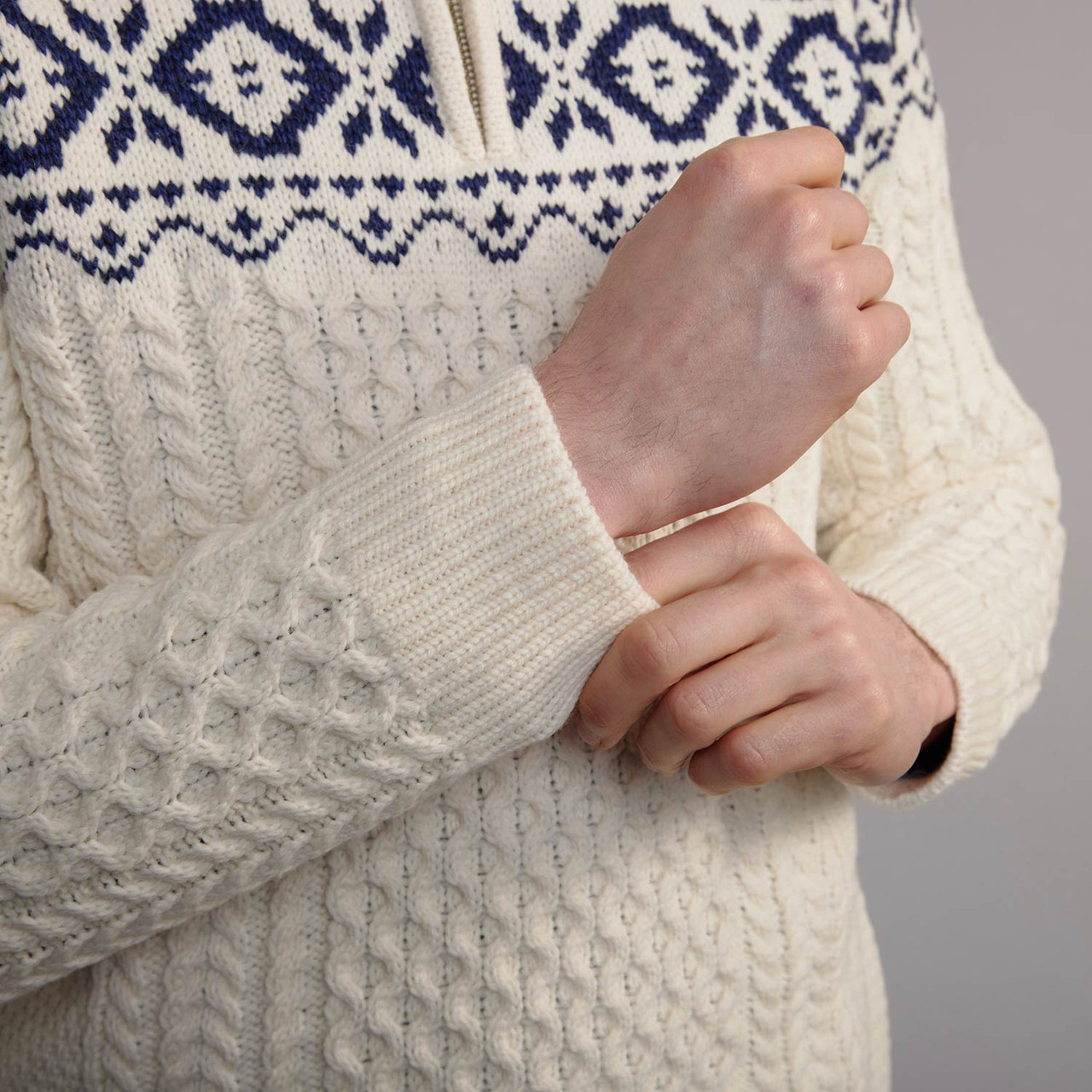 Men's Aran Fair Isle Half Zip Sweater