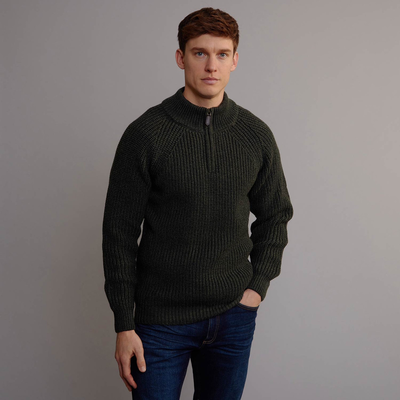 Men's Half Zip Aran Sweater