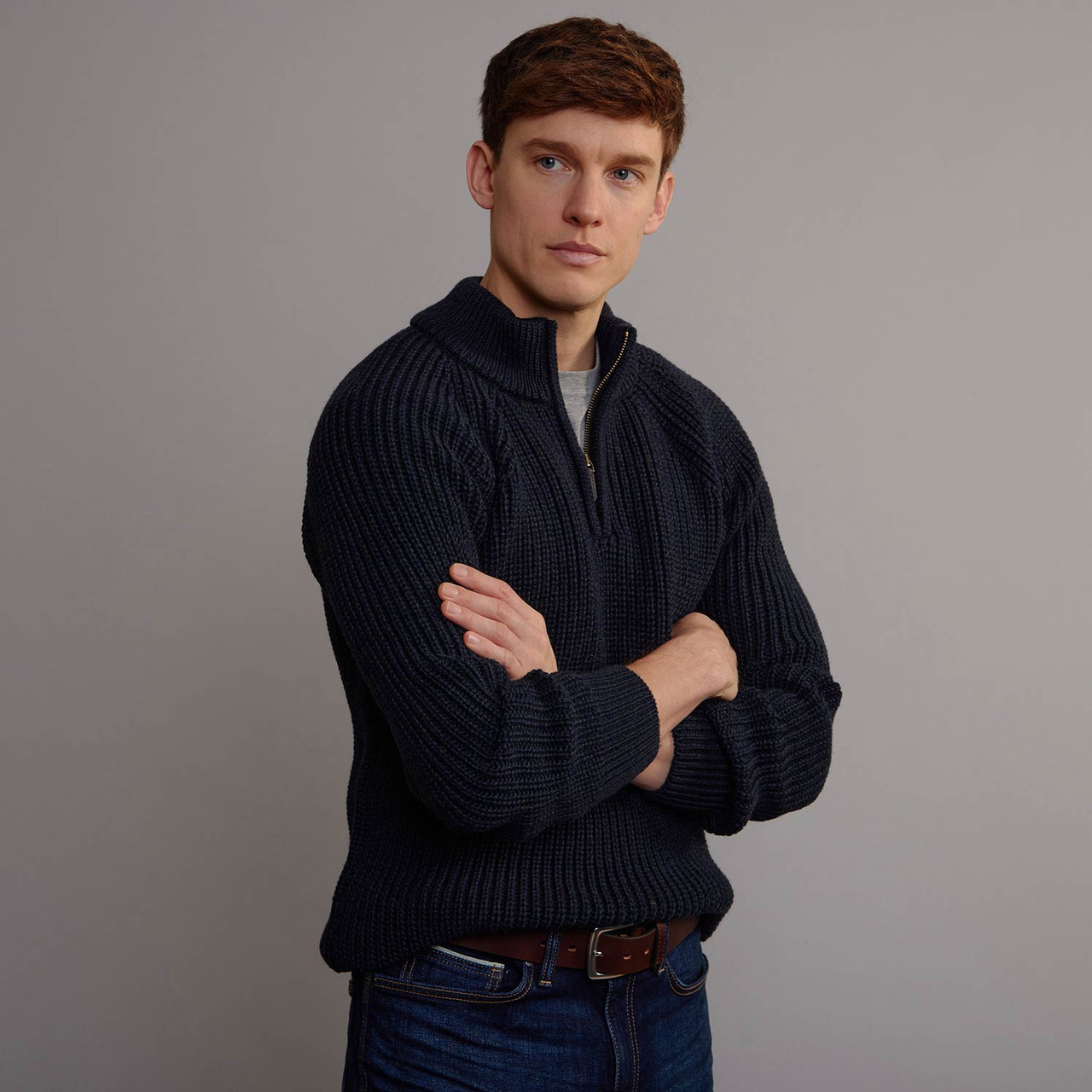 Men's Half Zip Aran Sweater