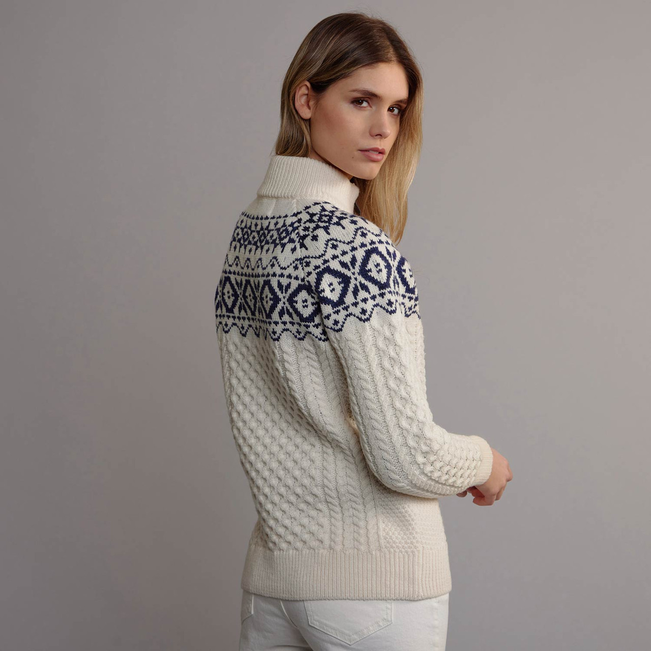 Women's Fair Isle Half Zip Aran Sweater​