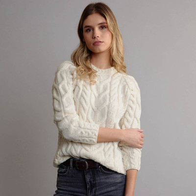 Women's Aran Cabled Sweater - Cream