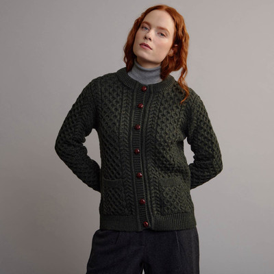 Women's Aran Honeycomb Cardigan - Army Green