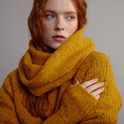 Women's Traditional Donegal Tweed Scarf - Yellow