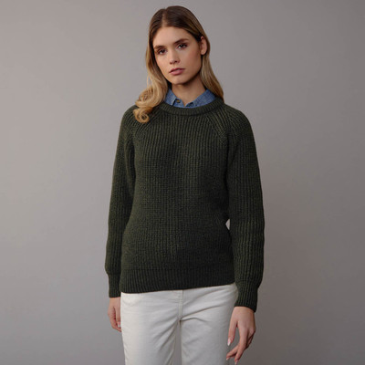 Women's Fisherman's Ribbed Crew Sweater - Army Green