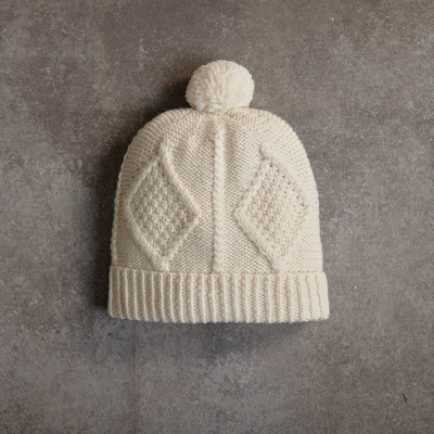 Men's Aran Handknit Hat - Natural White